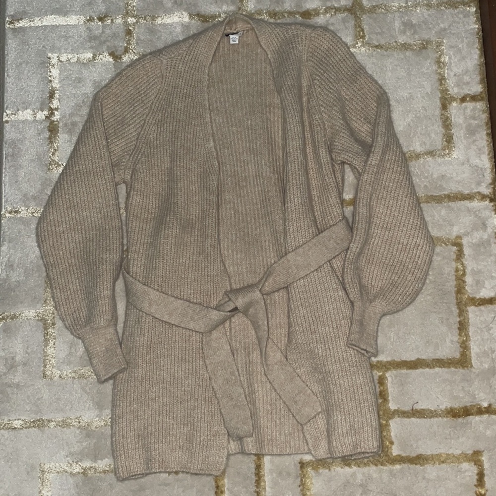 NEW Topshop wool blend knitted balloon sleeve belted wrap cardigan sz XS 0-2